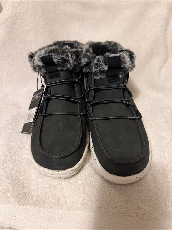 Hey Dude Shoes - Hey Dude Black Ankle Boots with Gray Faux-Fur Trim